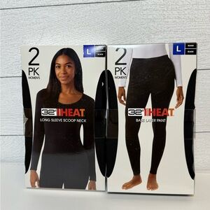 32 Degrees Black Long sleeve scoop neck 2pk and base layer pant 2pk large
